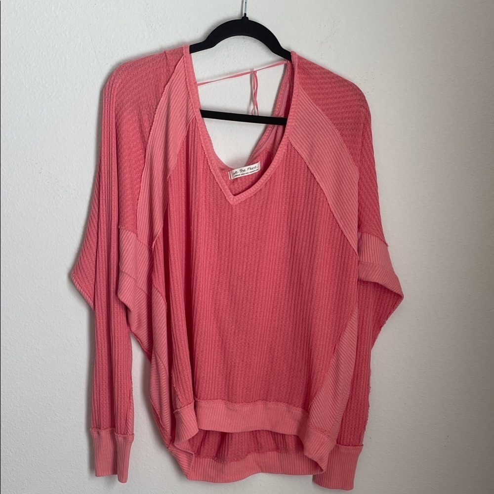 We The Free Coral V-Neck Sweater